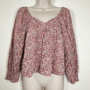 Universal Thread Ditsy Floral Peasant Red Pink Top Cotton Size XS